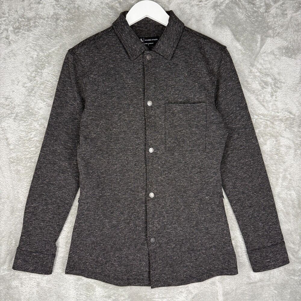 Tailored Athlete Shirt Men Small Flannel Overshirt Gray Stretch Hemp Snap Front